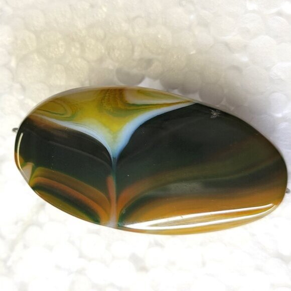Yellow and Green Agate Ring Adjustable Band Handmade Semi Precious Ring - Picture 2 of 10